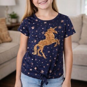 Jenna & Jessie Girls Unicorn Sequin Top – Size 8 (girls)